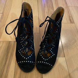 Frye Gabby Ghilly Stud Open Toe, Lace Up Booties. 3.5 inch heel.